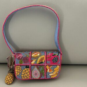 Beaded Colorful Fruit Shoulder Bag w Pineapple Charm Handcrafted in India NWT